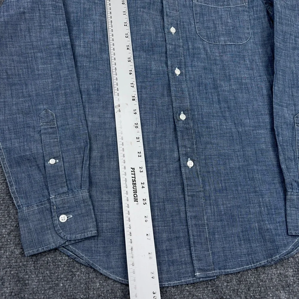 J.Crew Chambray Shirt Men Small Blue Slim Fit Organic Cotton One-Year Wash BE116